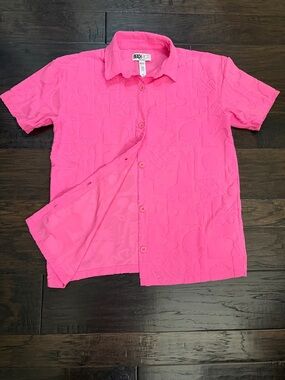 Beach Riot Embossed Short Sleeve Button-Up Shirt - Pink